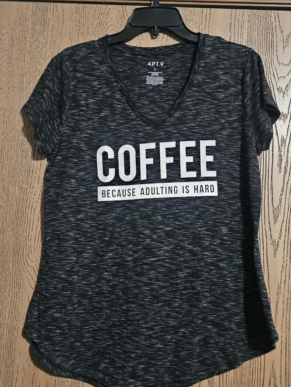 Apt. 9 Women's Black Heather V-Neck 'COFFEE' Graphic Tee